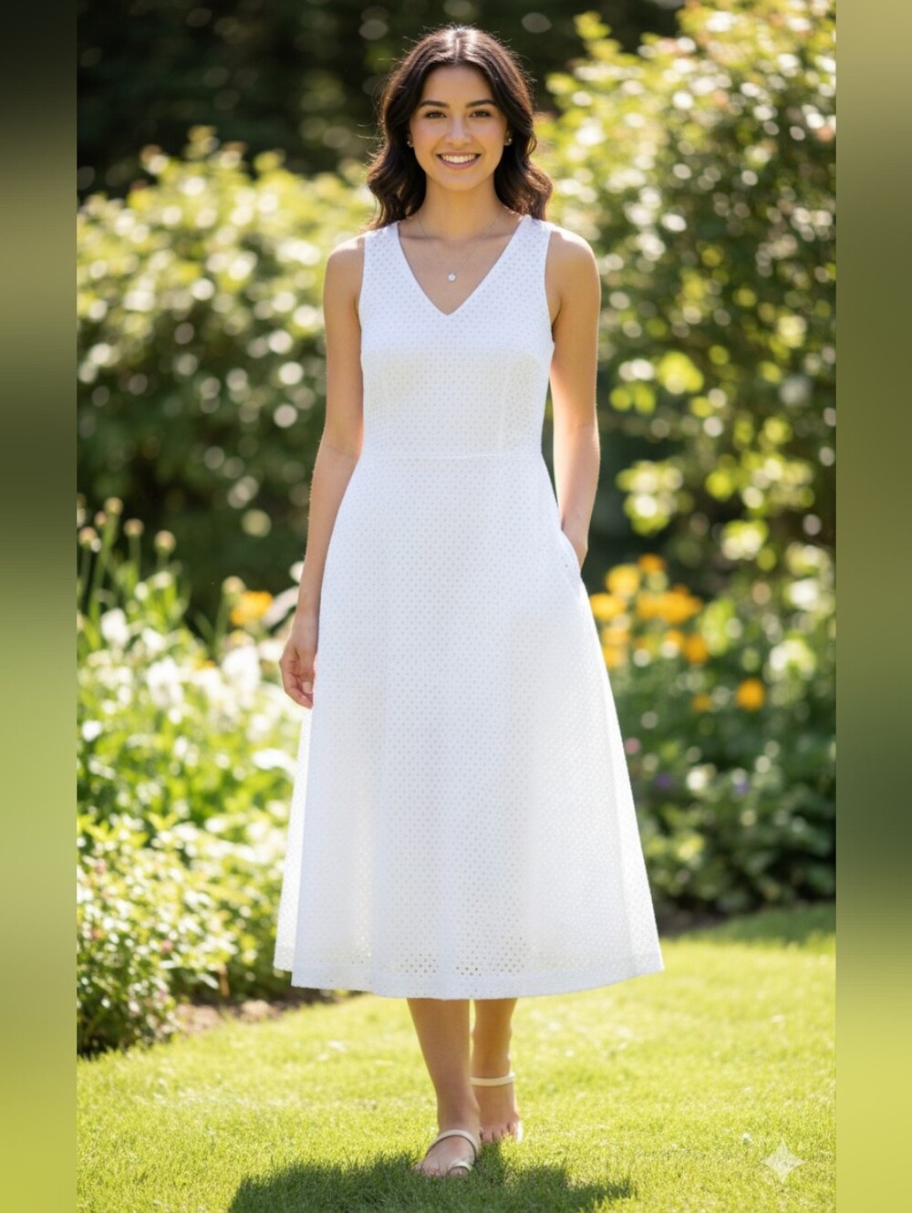 Banana Republic NWT Midi Dress Cotton Eyelet White Petite 00 BRAND NEW